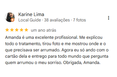 Avaliação 5 estrelas no Google de Karine Lima sobre a Dra. Amanda Marangon