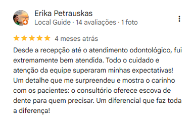 Avaliação 5 estrelas no Google de Erika Petrauskas sobre a Dra. Amanda Marangon